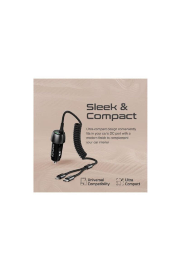 PROMATE | 33W Car Charger With Quick Charge 3.0, 30W USB C And 20W Lightning Coiled Cable | TE0184126