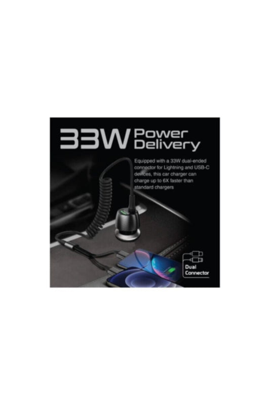 PROMATE | 33W Car Charger With Quick Charge 3.0, 30W USB C And 20W Lightning Coiled Cable | TE0184126