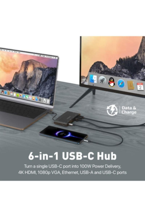 PROMATE | 6 in 1 Super Speed USB-C Media Hub With 100W Power Delivery 4K Hdmi 1080P VGA | TE0187958