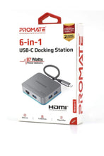 PROMATE | 6 in 1 Type-C Adapter With 1000Mbps RJ45 Ethernet, 87W USB Type-C Power Delivery | TE0138606