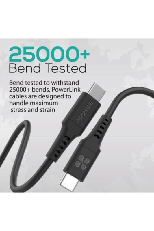 PROMATE | 60W Power Delivery Ultra-Fast USB-C Soft Silicon Cable Data & Charge Support 2M Length | TE0187964