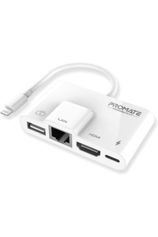 PROMATE | Lightning Hub, 4 in 1 Premium Multimedia Adapter with 1080p HDMI Port, 10/100 Mbps RJ45 Ethernet Port | TE0187961