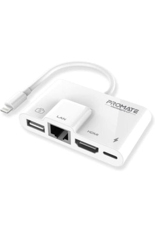 PROMATE | Lightning Hub, 4 in 1 Premium Multimedia Adapter with 1080p HDMI Port, 10/100 Mbps RJ45 Ethernet Port | TE0187961