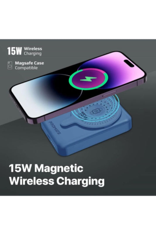 PROMATE | Magnetic Wireless Power Bank Portable 10000mAh 15W Wireless Dual Magnetic Blue | TE0204115