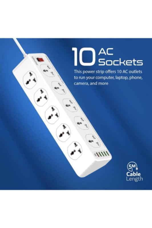PROMATE | Power Strip with USB Charging Ports, 16-in-1 Power Extension with Universal 10 AC Outlets, 20W USB-C Power Delivery Port | TE0187965