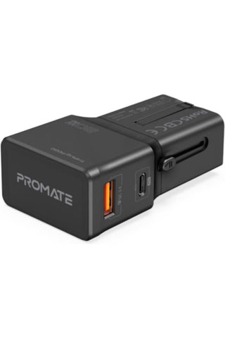 PROMATE | Sleek Universal Power Plug With 18W Power Delivery & Quick Charge 3.0 -Black | TE0173071