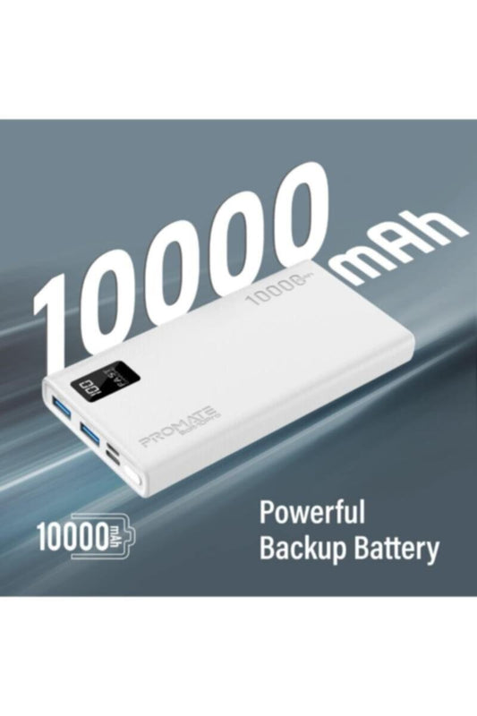 PROMATE | Slim Design 10000Mah Powerbank With Lcd White | TE0204123