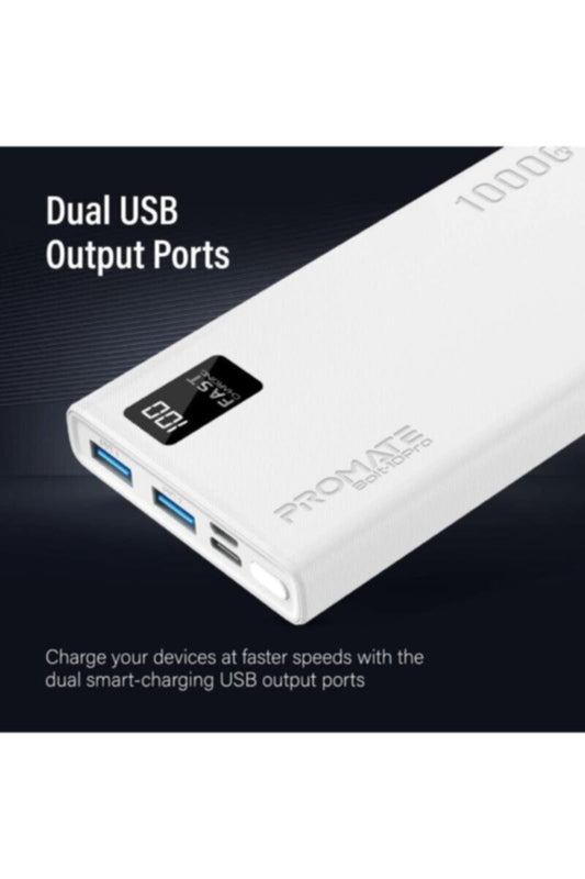 PROMATE | Slim Design 10000Mah Powerbank With Lcd White | TE0204123