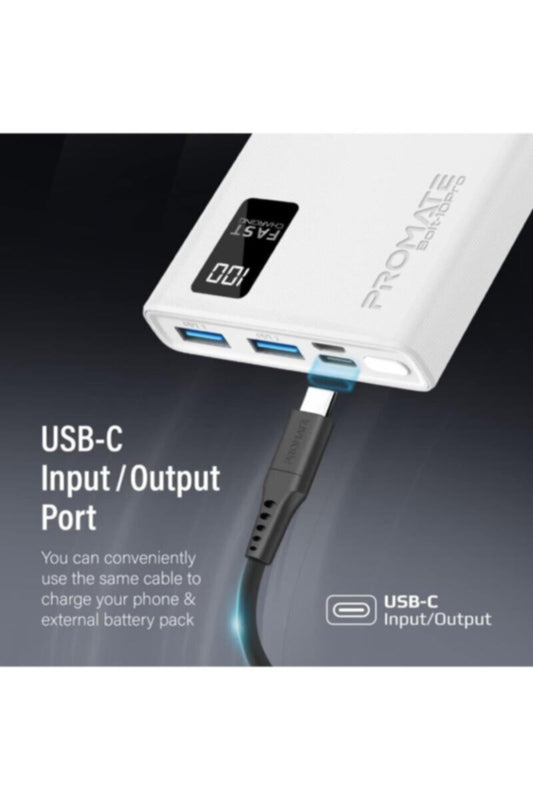 PROMATE | Slim Design 10000Mah Powerbank With Lcd White | TE0204123