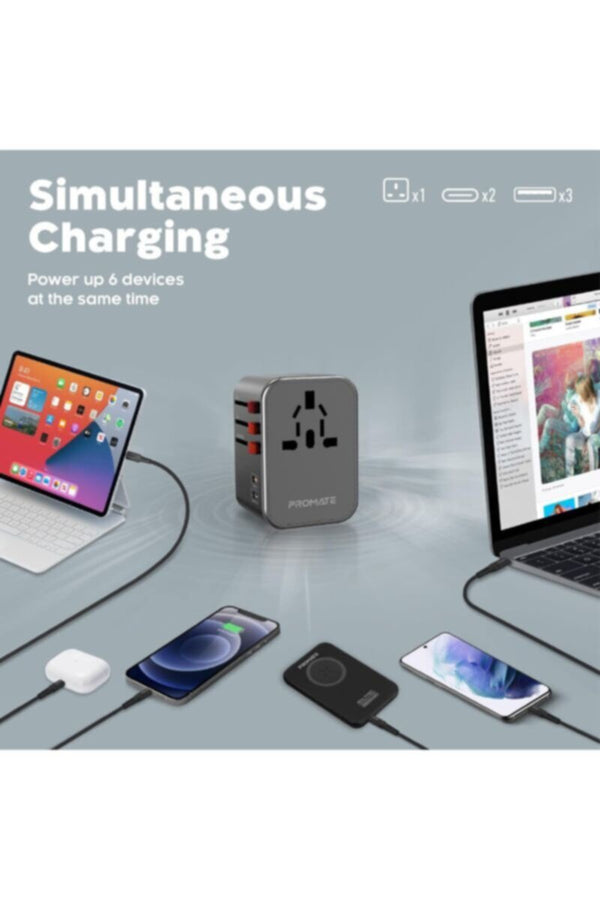 PROMATE | Travel Adaptor With 20W, UK, EU, AU, US Plugs | TE0187952