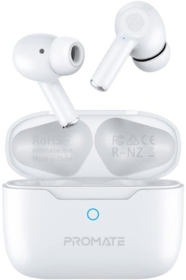 PROMATE | True Wireless Earbuds, In-Ear Active Noise Cancelling Bluetooth v5.3 Earphones White | TE0201538
