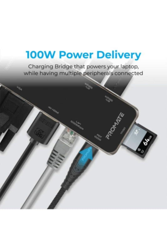 PROMATE | Ultra-Fast Multiport USB-C Hub with 100W Power Delivery | TE0173341