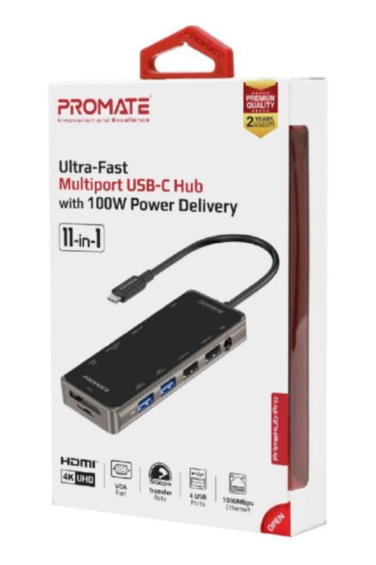 PROMATE | Ultra-Fast Multiport USB-C Hub with 100W Power Delivery | TE0173341