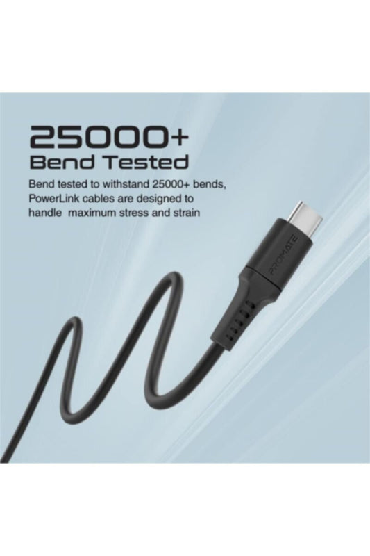 PROMATE | Ultra-Fast USB-A to USB-C Soft Silicone Cable 2 Meter Black | TE0201529