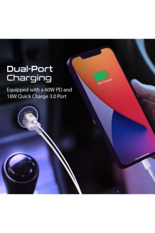 PROMATE | Ultra-Mini Car Charger With 60W Power Delivery And Quick Charge 3.0 USB Port | TE0198855