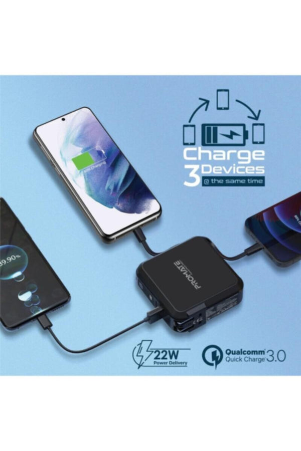 PROMATE | Universal 15000mAh Power Bank Portable Charger with AC Plug, Phone Holder, Built-In 22.5W USB-C Power Delivery Cable | TE0181281