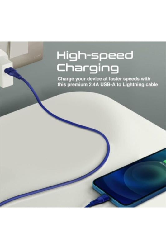 PROMATE | USB-A to Lightning Cable, High Tensile 2.4A Super-Fast USB-A to Lightning Charger 1.2 Meter Cable Length Blue | TE0188755