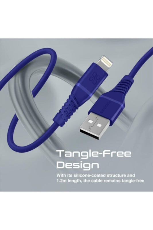 PROMATE | USB-A to Lightning Cable, High Tensile 2.4A Super-Fast USB-A to Lightning Charger 1.2 Meter Cable Length Blue | TE0188755