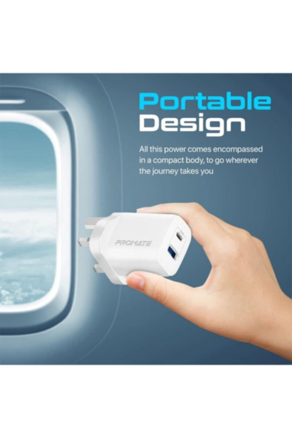 PROMATE | USB-C Adapter, Universal 17W Multi-Port Wall Charger with 5V/3A Type-C Port, 5V/2.4A USB-A Port | TE0184124