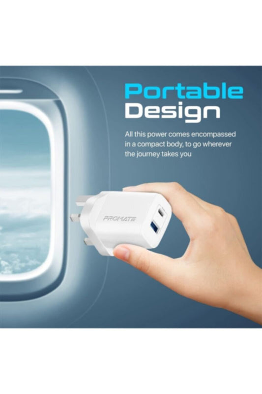 PROMATE | USB-C Adapter, Universal 17W Multi-Port Wall Charger with 5V/3A Type-C Port, 5V/2.4A USB-A Port | TE0184124