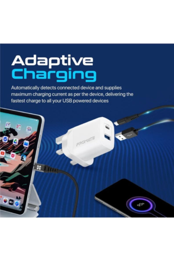 PROMATE | USB-C Adapter, Universal 17W Multi-Port Wall Charger with 5V/3A Type-C Port, 5V/2.4A USB-A Port | TE0184124