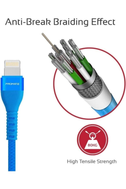 PROMATE | USB-C Fast Charging Cable, High-Speed Durable 1.2m USB Type-C Cable with 2A Charge Sync Cable Blue | TE0138663