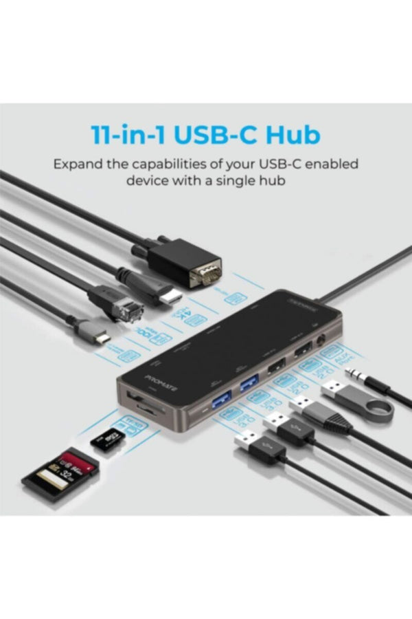 PROMATE | USB-C Hub, 11-in-1 Type-C Multi-Port Adapter with 100W USB-C Power Delivery | TE0173341