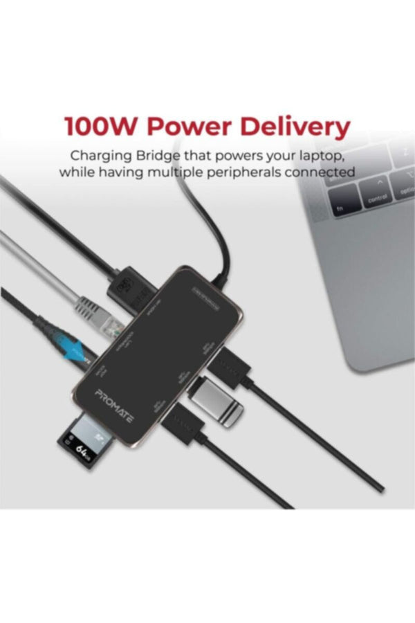 PROMATE | USB-C Hub, Multi-Functional 8-in-1 Type-C Adapter with 100W USB-C Power Delivery Port | TE0167190