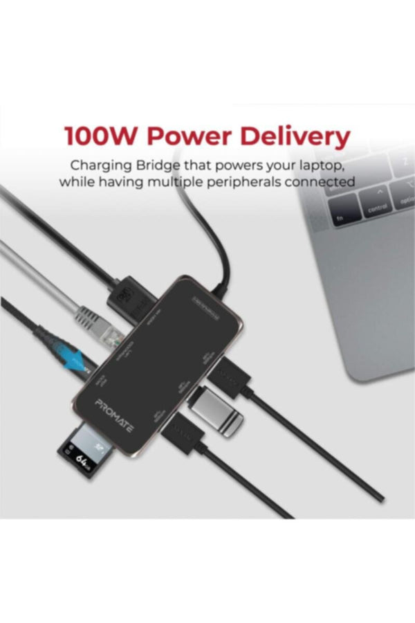 PROMATE | USB-C Hub, Multi-Functional 8-in-1 Type-C Adapter with 100W USB-C Power Delivery Port | TE0167190