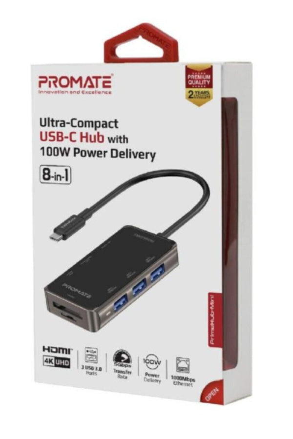 PROMATE | USB-C Hub, Multi-Functional 8-in-1 Type-C Adapter with 100W USB-C Power Delivery Port | TE0167190