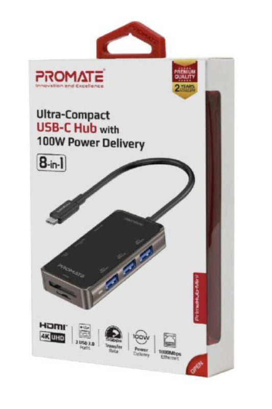 PROMATE | USB-C Hub, Multi-Functional 8-in-1 Type-C Adapter with 100W USB-C Power Delivery Port | TE0167190