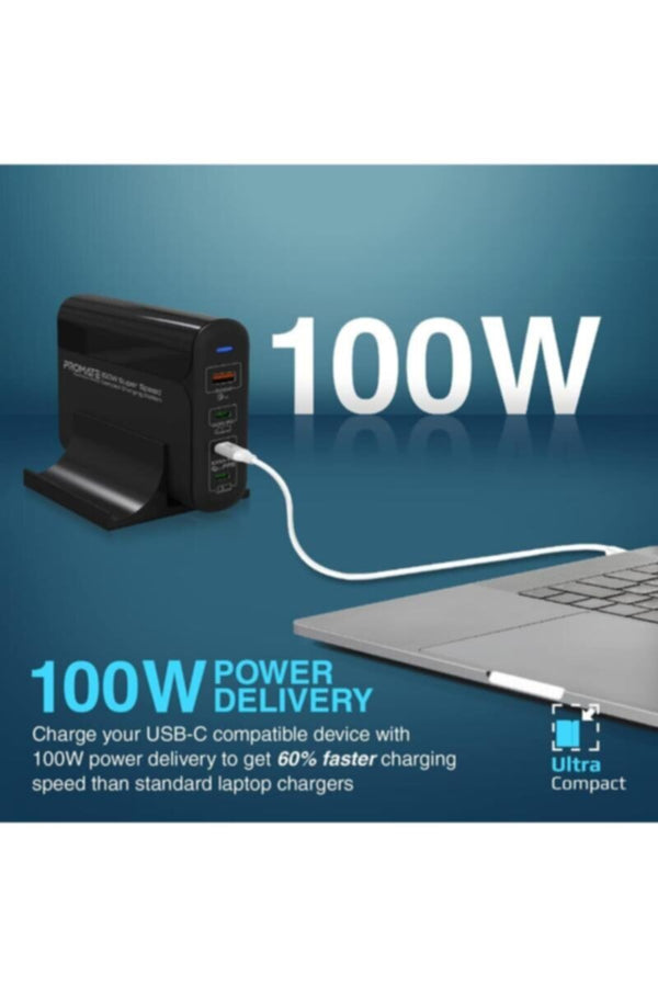 PROMATE | USB-C Laptop Charger, Compact Multiport Charging Station with Dual 100W USB-C Power Delivery Ports | TE0181282