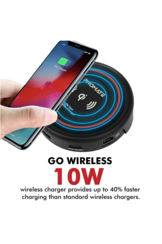 PROMATE | USB-C Hub with Qi Wireless Charger, USB Type-C Docking Station with 100W Type-C Power Delivery | TE0138559