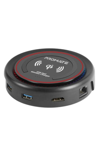 PROMATE | USB-C Hub with Qi Wireless Charger, USB Type-C Docking Station with 100W Type-C Power Delivery | TE0138559
