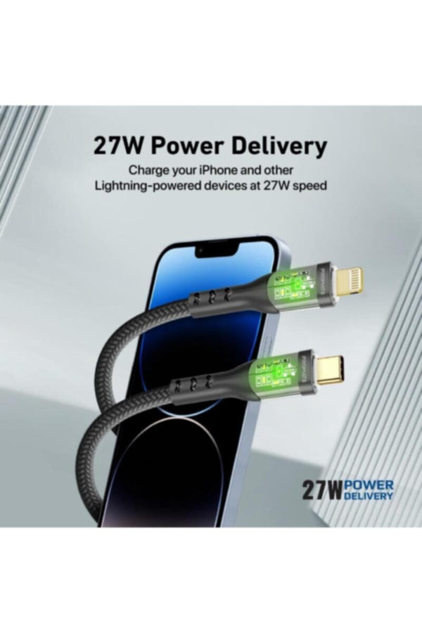 PROMATE | Usb C To Lighntning With Tranparent Sheels 1.2 M Black | TE0204124