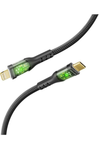 PROMATE | Usb C To Lighntning With Tranparent Sheels 1.2 M Black | TE0204124