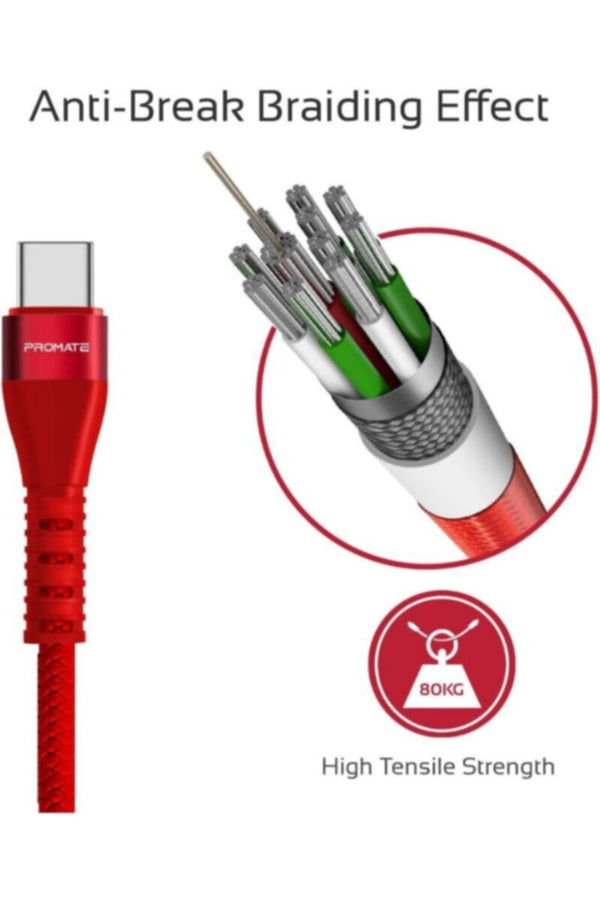 PROMATE | Zinc Alloy Reversible USB-A To Apple Lightning, Anti-Break Tpe, 1.2M Red | TE0138668