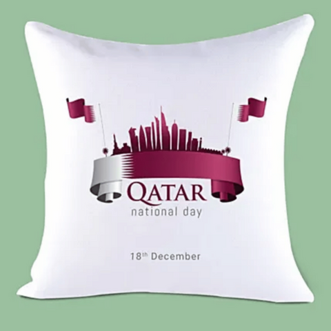 Qatar National Day Cushion 15x15 inch White