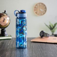 ROYALFORD | Water Bottle 600ML Military-Blue-Reusable Water Bottle Wide Mouth with Hanging Clip|Printed Bottle|Perfect while Travelling, Camping, Trekking & More | RF6419