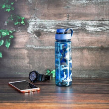 ROYALFORD | Water Bottle 600ML Military-Blue-Reusable Water Bottle Wide Mouth with Hanging Clip|Printed Bottle|Perfect while Travelling, Camping, Trekking & More | RF6419
