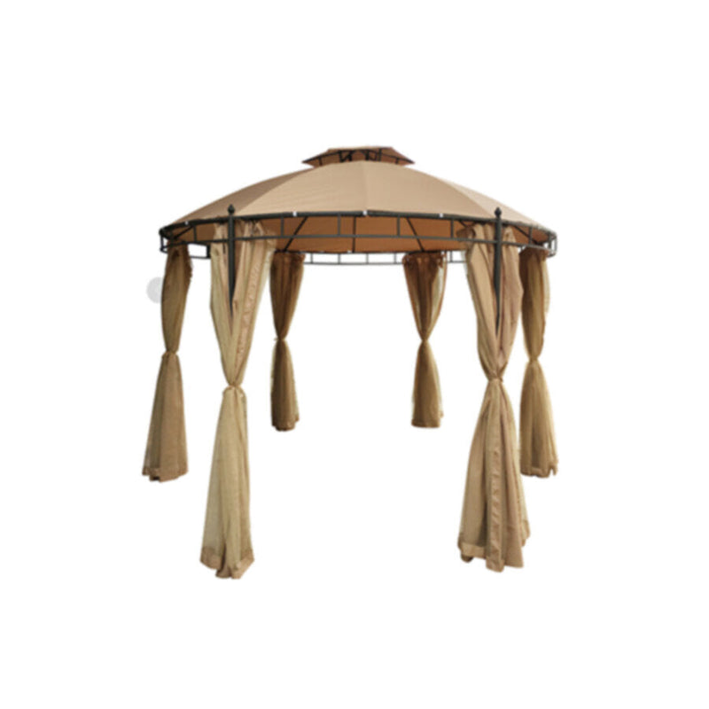 Double Roof Dome Round Gazebo with Side Curtains 3.5*2.7M | DP-DU111