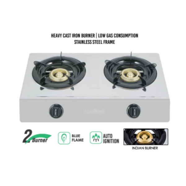 SANFORD | 100x100 mm Stainless Steel Gas Stove Double Burner Silver | SF5222GC STEEL