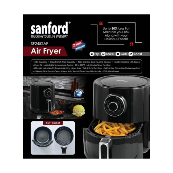 SANFORD | 3.5 Litres Manual Airfryer With Double Pot 1350 Watts | SF2452AF BS