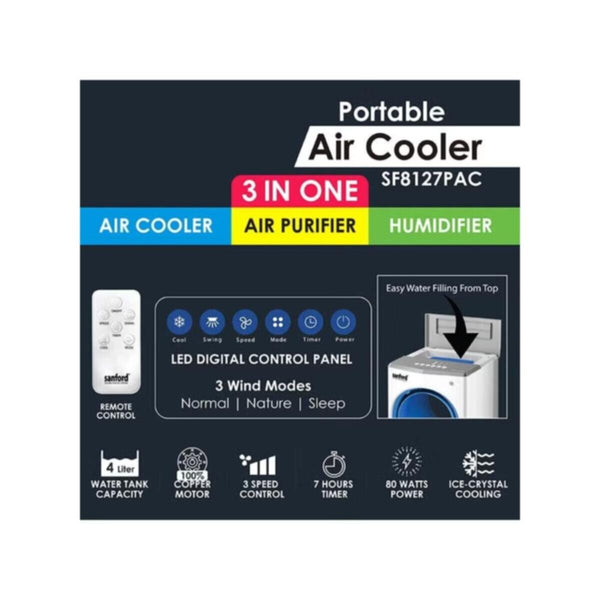 SANFORD | 3 in 1 Bladeless Portable Digital Air Cooler White | SF8127PAC BS