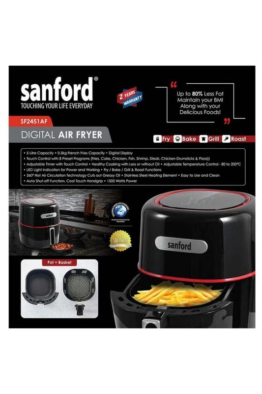 SANFORD | Digital Air Fryer With Double Pot 4.5 Litre Black | SF2451AF BS