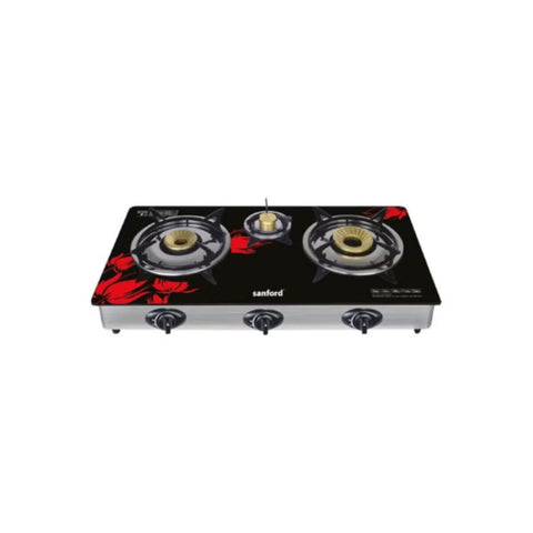 SANFORD | Glass Gas Stove 3 Burner Black Red | SF5326GC BLACK-RED