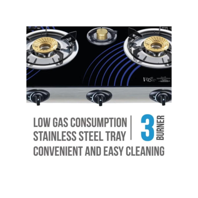 SANFORD | Glass Gas Stove 3 Burner Detachable Black | SF5326GC B