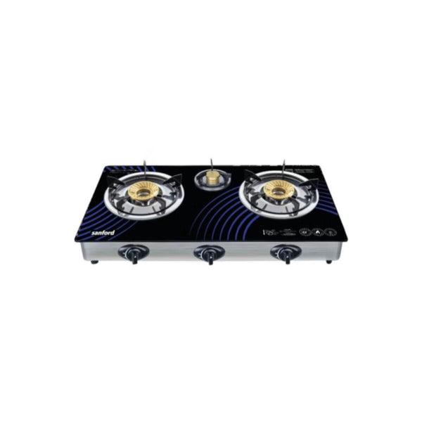 SANFORD | Glass Gas Stove 3 Burner Detachable Black | SF5326GC B