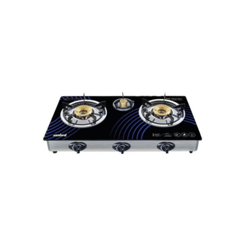 SANFORD | Glass Gas Stove 3 Burner Detachable Black | SF5326GC B