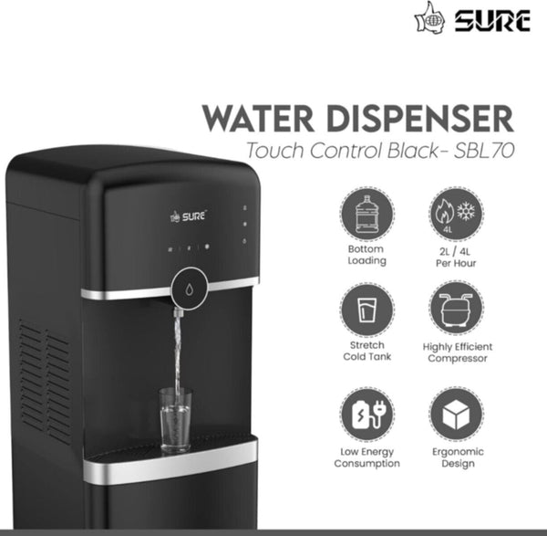SURE | Touch Water Dispenser Bottom Loading 5 Gallon Black | SBL70